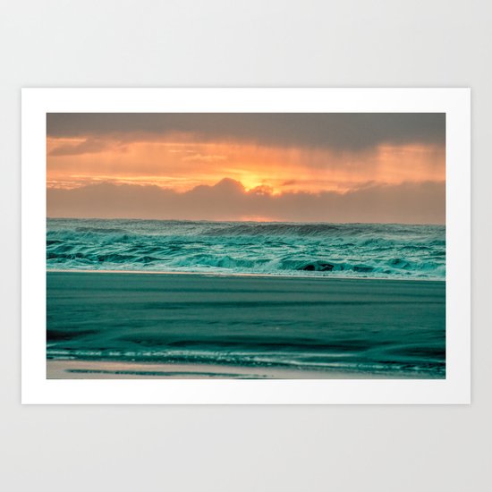 Turquoise Ocean Pink Sunset Art Print