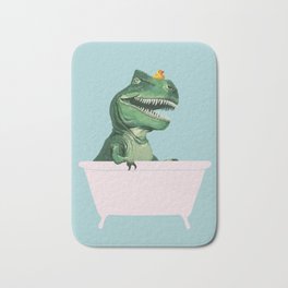 Playful T-Rex in Bathtub in Green Bath Mat