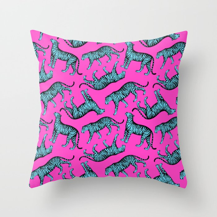 Tigers (Magenta and Blue) Throw Pillow
