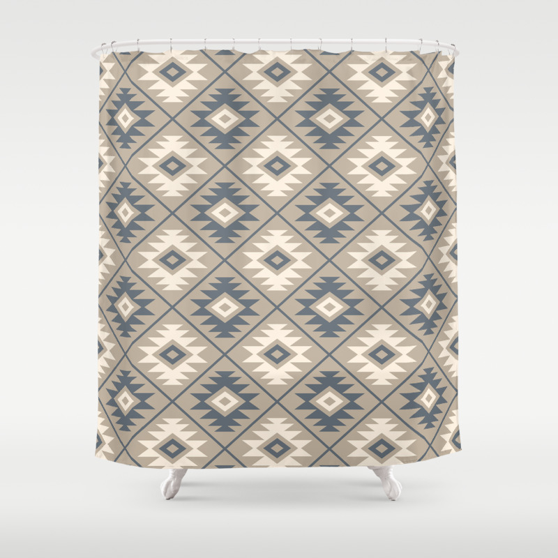 Aztec Symbol Stylized Pattern Blue Cream Sand Shower Curtain By