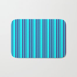 [ Thumbnail: Aqua & Dark Slate Blue Colored Striped Pattern Bath Mat ]