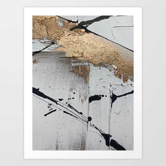 Still: an abstract mixed media piece in black, white, and gold by Alyssa Hamilton Art Art Print