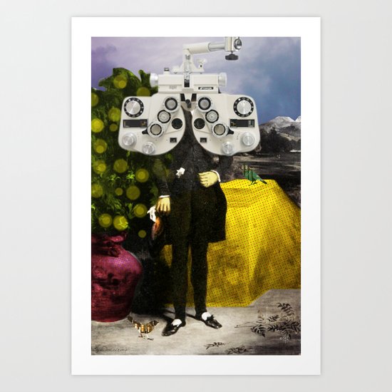 The vintage, future optics with two birds Art Print