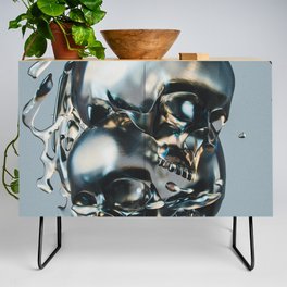 I guess you had to be there; headcase; metallic skulls crashing art portrait color photograph / photography Credenza