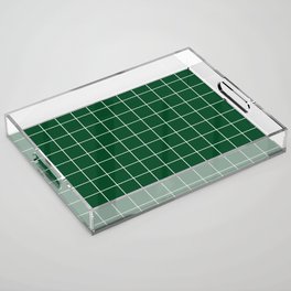 Grid Pattern Forest Green White Windowpane Graph Check Stripe Lines Minimalist Stripes Line Drawing Acrylic Tray