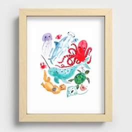 Ocean Creatures - Sea Animals Characters - Watercolor Recessed Framed Print