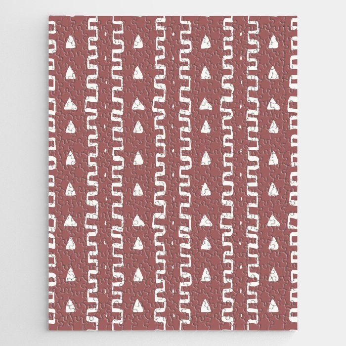 Merit Mud Cloth Pink and White Triangle Pattern Jigsaw Puzzle