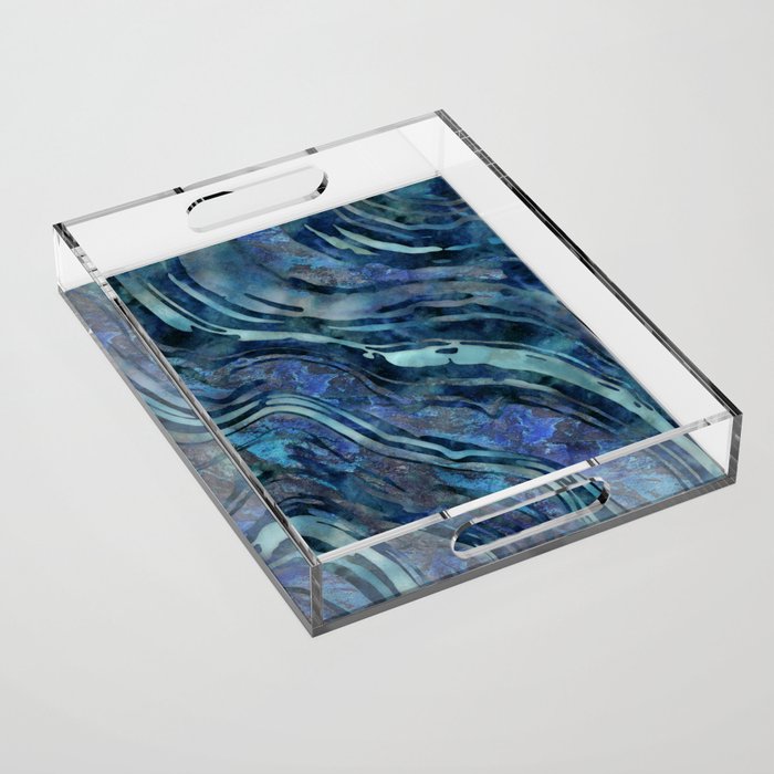 Blue Teal Luxury Gemstone Marble Texture Acrylic Tray