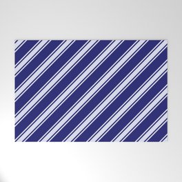 [ Thumbnail: Midnight Blue and Lavender Colored Striped Pattern Welcome Mat ]