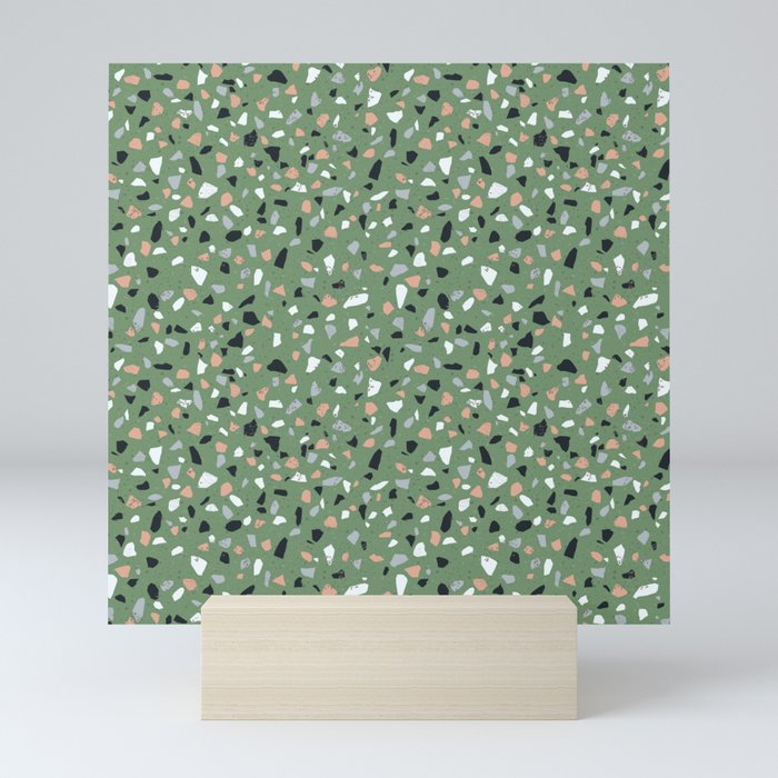 Terrazzo flooring seamless pattern with colorful marble rocks Mini Art Print