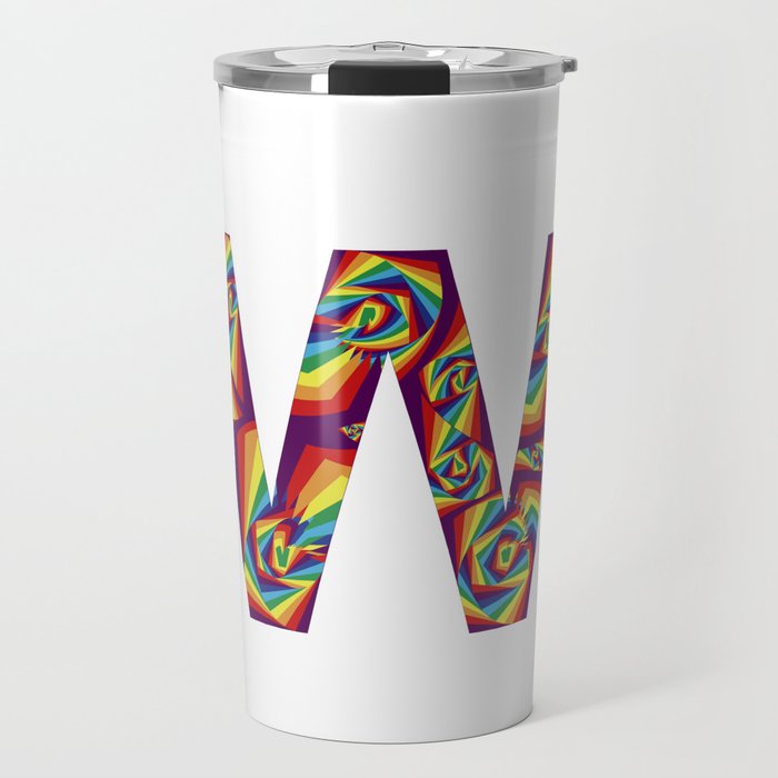 capital letter W with rainbow colors and spiral effect Travel Mug