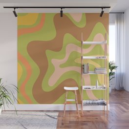 Retro Liquid Swirl Abstract Pattern Square 60s 70s Light Green Brown Yellow Orange Blush Wall Mural
