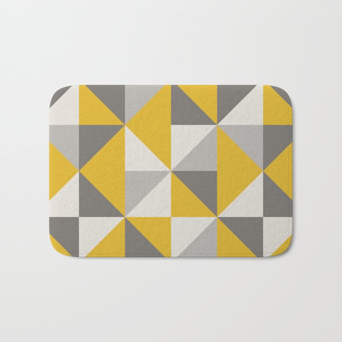 Retro Triangle Pattern in Yellow and Grey Bath Mat by latheandquill
