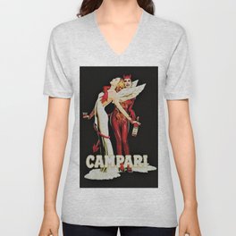 Vintage Campari Italian Bitters Aperitif Angel and Devil Advertisement Poster V Neck T Shirt