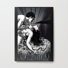 Star-Crossed Lovers Metal Print | Desire, Mythical, Drawing, Woman, Lovers, Blue, Sea, Nudes, Erotic, Digital 