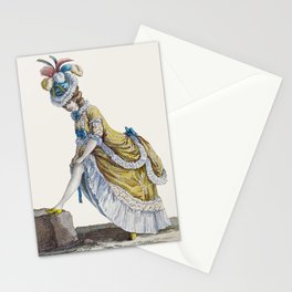 Bonjour Marie Antoinette Fashion Drawing Yellow Gown Stationery Cards