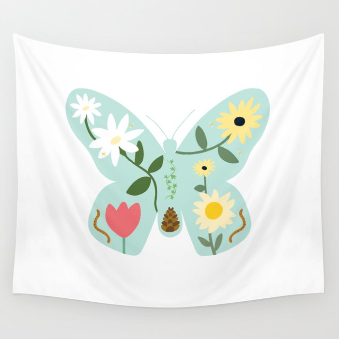 All the good things butterfly sky blue Wall Tapestry