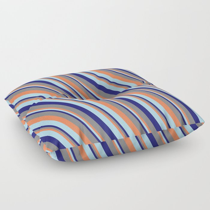 Coral, Light Blue, Midnight Blue & Gray Colored Lines Pattern Floor Pillow
