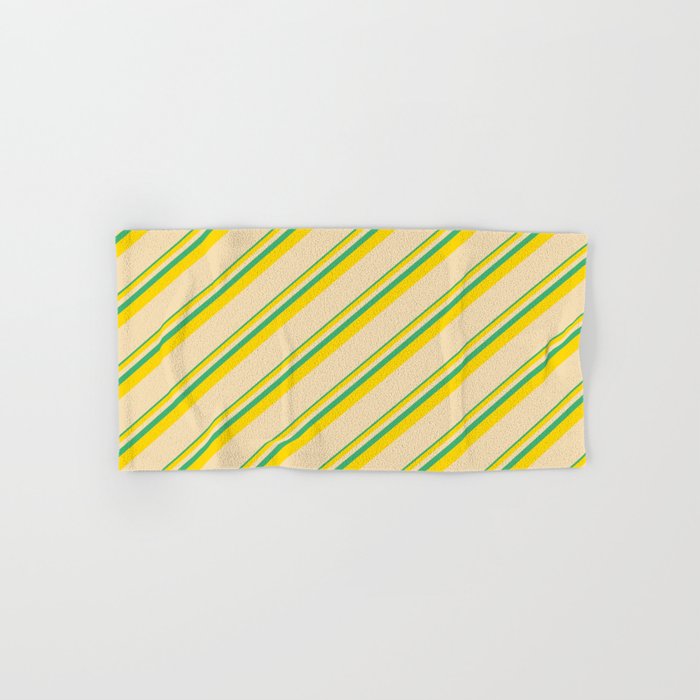 Sea Green, Yellow & Tan Colored Lines/Stripes Pattern Hand & Bath Towel