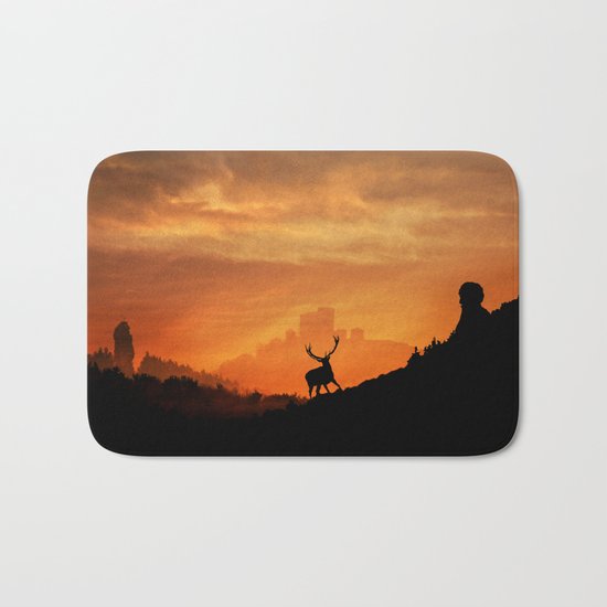 Deer in a mystical landscape Bath Mat