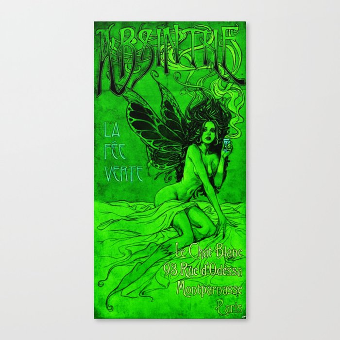 Vintage Parisian Green Fairy Absinthe Advertisement Poster Canvas Print