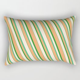 [ Thumbnail: Beige, Sea Green, Brown, and Forest Green Colored Striped/Lined Pattern Rectangular Pillow ]