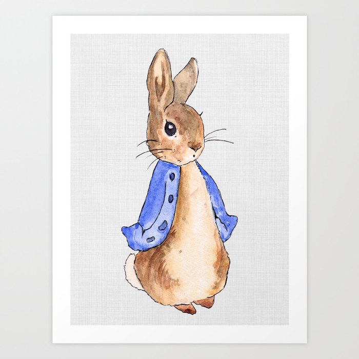 Peter the rabbit with a grey linen textured background Art Print