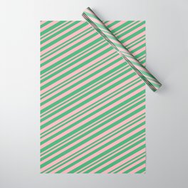 [ Thumbnail: Light Pink & Sea Green Colored Lined Pattern Wrapping Paper ]