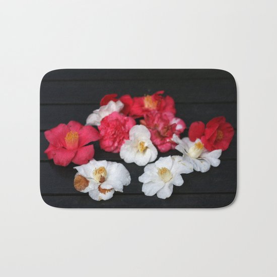 Red and White camelia Bath Mat