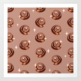 Cinnamon Roll Sparkle Pattern - Beige Art Print | Pastry, Baking, Sweet, Yummy, Food, Pattern, Autumn, Graphicdesign, Cozy, Sparkle 
