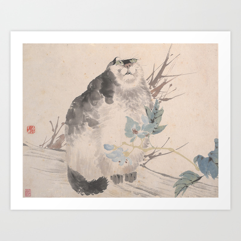 Vintage Chinese Ink And Brush Painting And Calligraphy Art Print