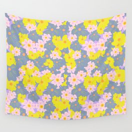Pastel Spring Flowers on Lilac Purple Wall Tapestry