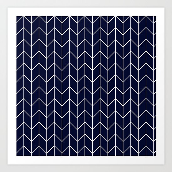 Chevron pattern - white on darkblue Art Print