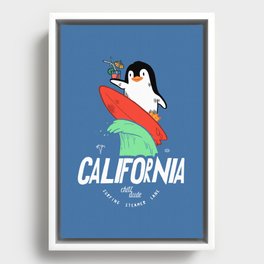 Penguin Surfer California Framed Canvas