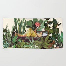 TERRARIUM by Beth Hoeckel Beach Towel | Photomontage, Landscape, Illustration, Nature, Green, Color, Vintage, Graphicdesign, Plants, Pop Surrealism 