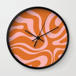 Liquid Candy Retro Swirl Abstract Pattern in Orange and Pink Wall Clock