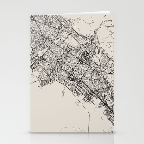 USA, Fremont Black&White City Map Stationery Cards