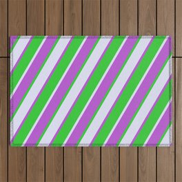 [ Thumbnail: Lavender, Orchid, and Lime Green Colored Lined/Striped Pattern Outdoor Rug ]