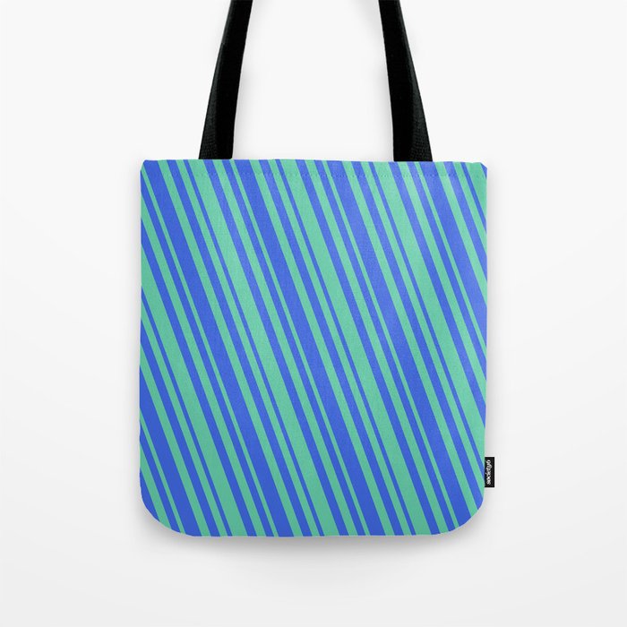 Royal Blue and Aquamarine Colored Stripes/Lines Pattern Tote Bag
