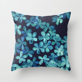 Hand Painted Floral Pattern in Teal & Navy Blue Throw Pillow