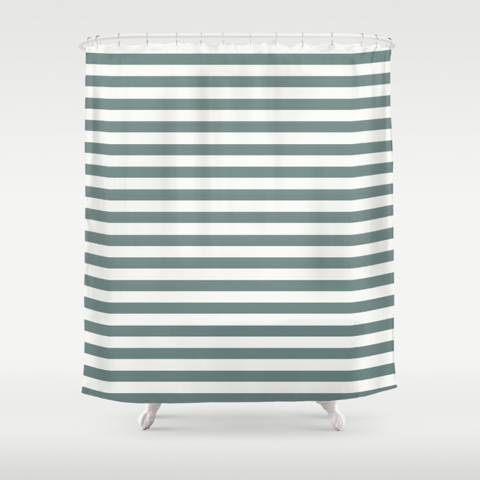 Blue Green Stripes Shower Curtain By Achawa