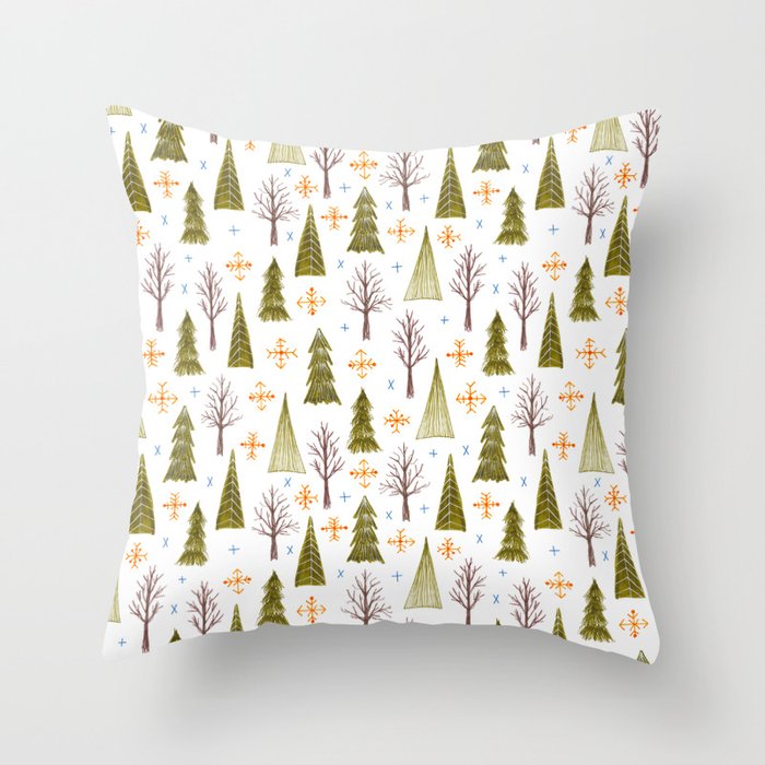 woodsy winter pattern Throw Pillow