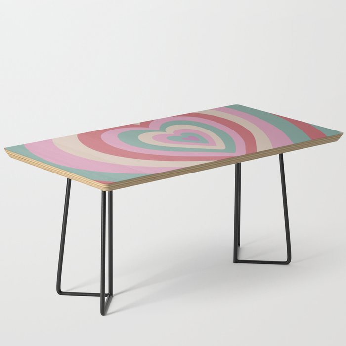 Retro Groovy Love Hearts - mod teal red pink beige Coffee Table