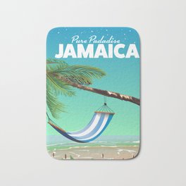 'Pure Paradise' Jamaica travel poster Bath Mat | Sleepingtravel, Vacation, Lazytravel, Canvas, Tropical, Stars, Sandybeach, Ocean, Graphicdesign, Sand 