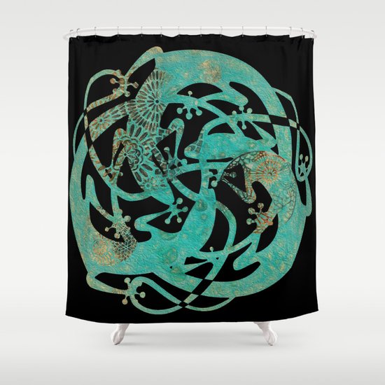 turquoise and gold shower curtain