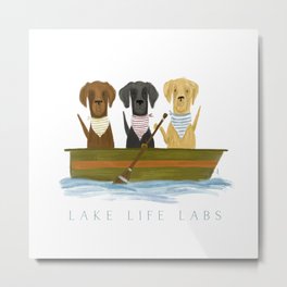 Lake life labrador labs dog boat oar lakehouse lake house art Metal Print