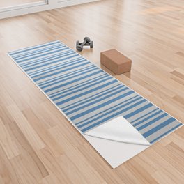 [ Thumbnail: Blue & Light Grey Colored Striped/Lined Pattern Yoga Towel ]