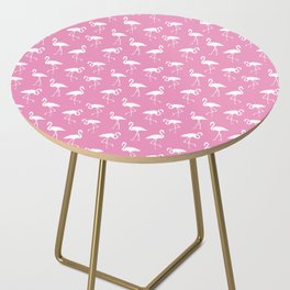 White flamingo silhouettes seamless pattern on hot pink background Side Table