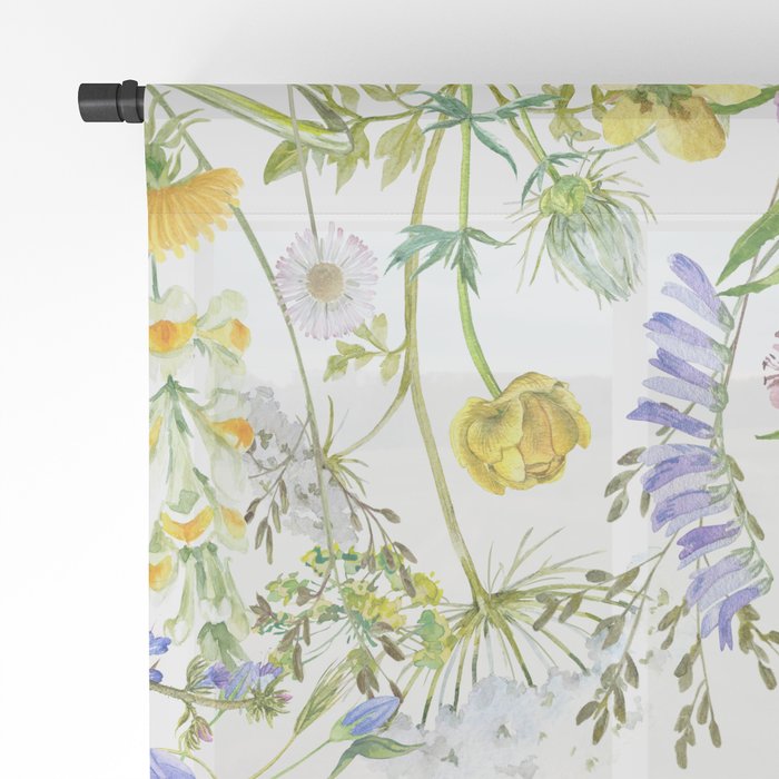 Scandinavian Midsummer Watercolor Wildflowers Meadow Frame Sheer Curtain by  UtART
