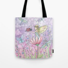 A Friendly Encounter Fairy and Ladybug Art by Molly Harrison Tote Bag